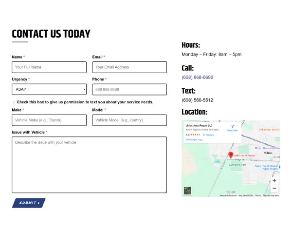 Links Auto Repair Contact Us Page with Form and Map Embed Links Auto Repair Contact Us Page with Form and Map Embed